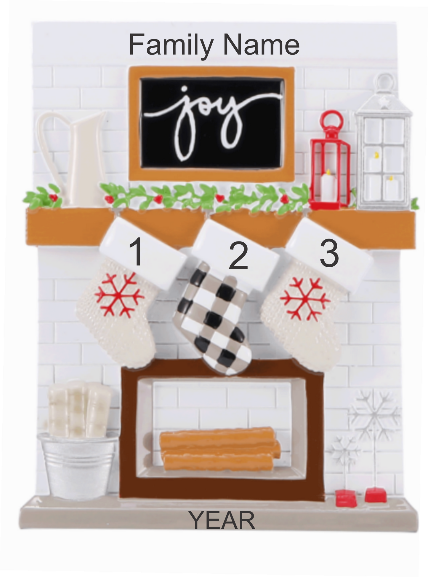 Fireplace Mantle Christmas Ornament - Family of 3