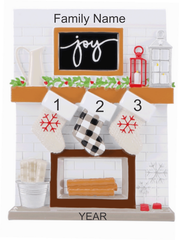 Fireplace Mantle Christmas Ornament - Family of 3