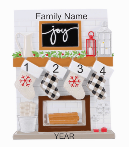 Fireplace Mantle Christmas Ornament - Family of 4