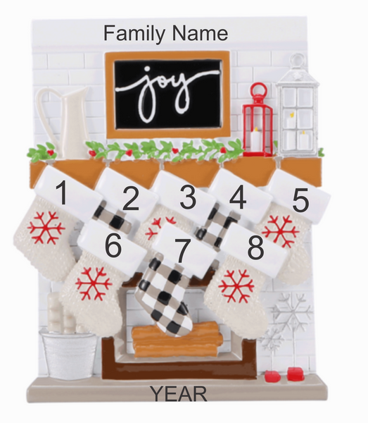 Fireplace Mantle Christmas Ornament - Family of 8