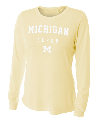 Michigan Sleep Long Sleeve Dri-fit Crew Neck, Ladies Fit