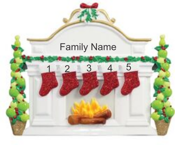 Mantle with 5 Stockings- Personalized Tabletop Decoration