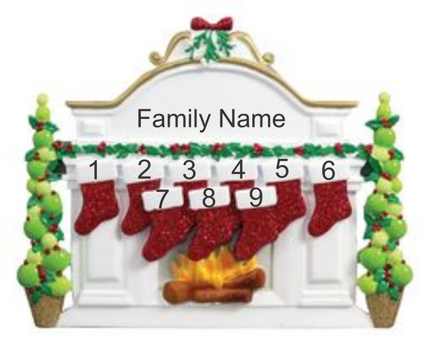 Mantle with 9 Stockings- Personalized Tabletop Decoration