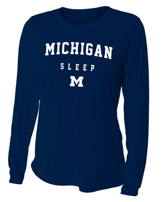 Michigan Sleep Long Sleeve Dri-fit Crew Neck, Ladies Fit