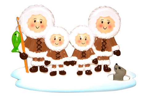 Eskimo Family Personalized Christmas Ornament- Family of 4
