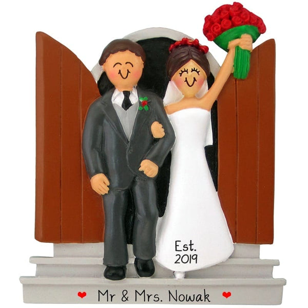 Newlyweds-Brown Hair Male/Brown Hair Female, Personalized Ornament