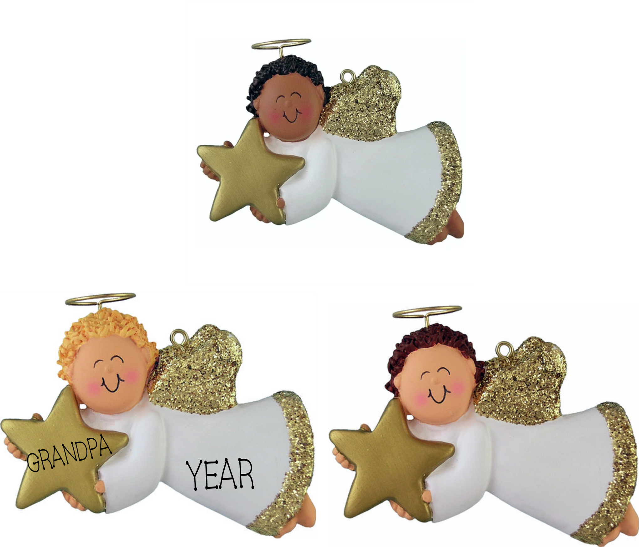 Angel with star, Male- Personalized Christmas Ornament