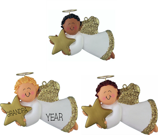 Angel with star, Male- Personalized Christmas Ornament