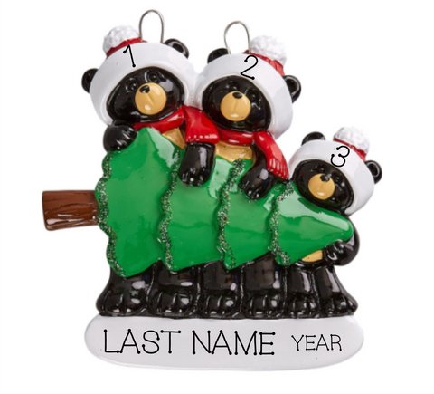 Black Bear Shopping- Family of 3 Personalized Ornament