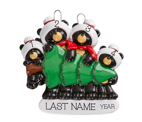Black Bear Shopping- Family of  4 Personalized Ornament