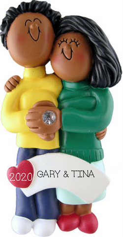 Engaged Couple, Dark Skin, Personalized Ornament