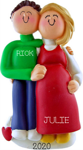 Pregnant/Expecting Couple, brown hair male/blonde female- personalized ornament