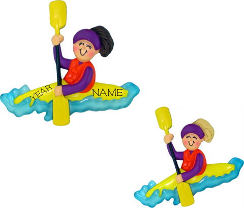 Kayaker, Female- Personalized Christmas Ornament