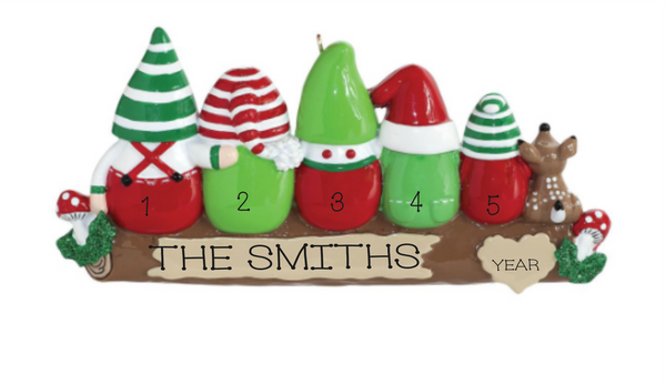 Gnome Family of 5- Personalized Ornament