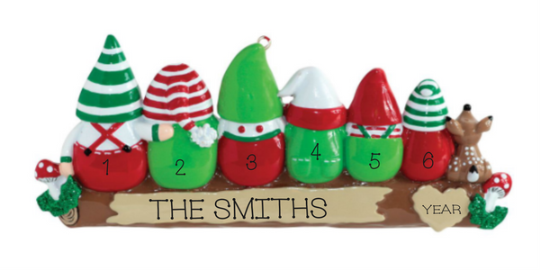 Gnome Family of 6- Personalized Ornament