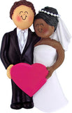 Wedding Couple Ornament- Light Skin Brown Hair Male, Dark Skin Female