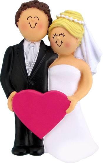 Wedding Couple, Brown hair male, blonde hair female- Personalized Ornament