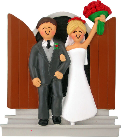Newlyweds-Brown Hair Male/Blonde Hair Female, Personalized Ornament