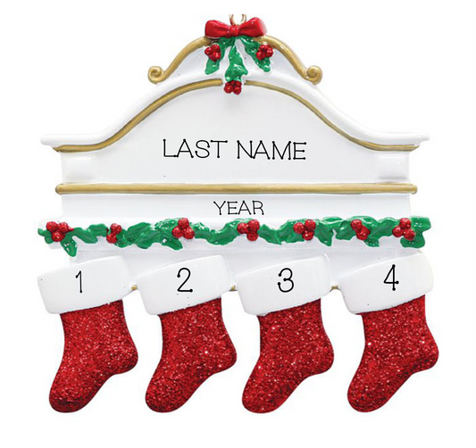 White Mantle- Family of 4 Personalized Ornament