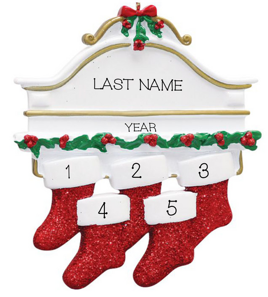 White Mantle- Family of 5 Personalized Ornament