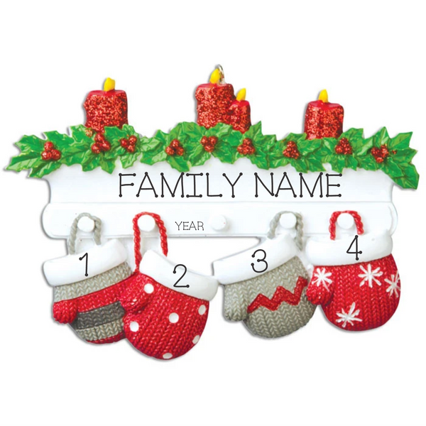 Mitten Mantle - Family of  4 Personalized Ornament