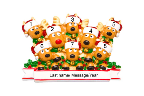 New Reindeer Family of 8, personalized ornament