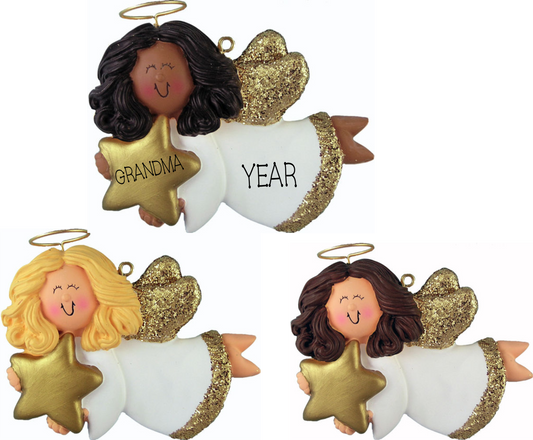 Angel with Star, Female- Personalized Christmas Ornament