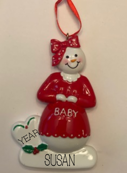 Pregnant/Expecting Snow Lady- Personalized Ornament
