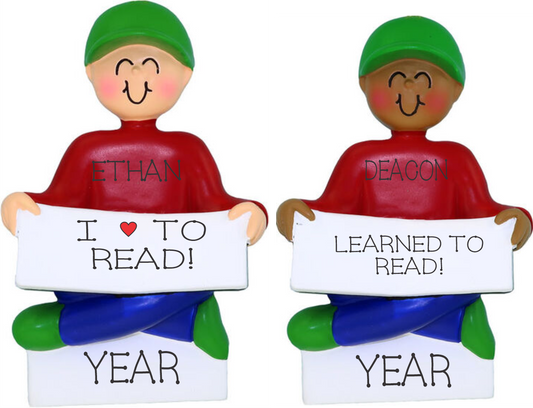 Learned to read/Book Lover Boy- Personalized Christmas Ornament