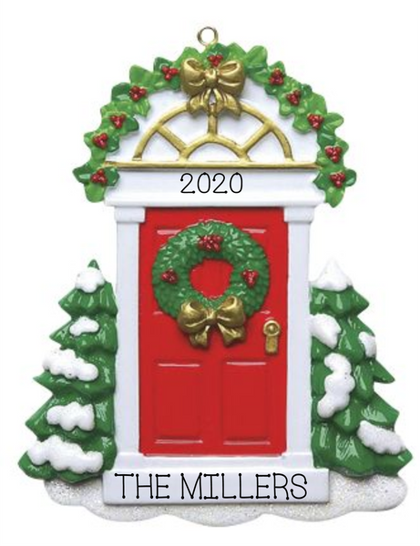Red Door with wreath- New Home Personalized Ornament
