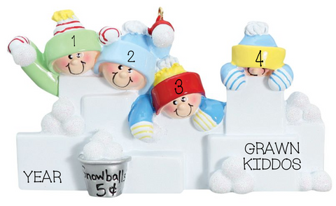 Snowball Fight- Family of 4 personalized ornament
