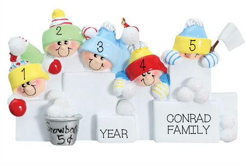 Snowball Fight- Family of 5 personalized ornament