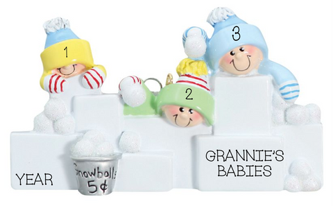 Snowball Fight- Family of 3 personalized ornament