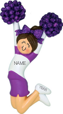 Cheerleader (new) with Brown Hair and Purple Uniform- Personalized Ornament