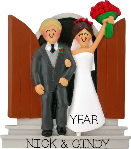 Newlyweds-Blonde Male/Brown Hair Female, Personalized Ornament