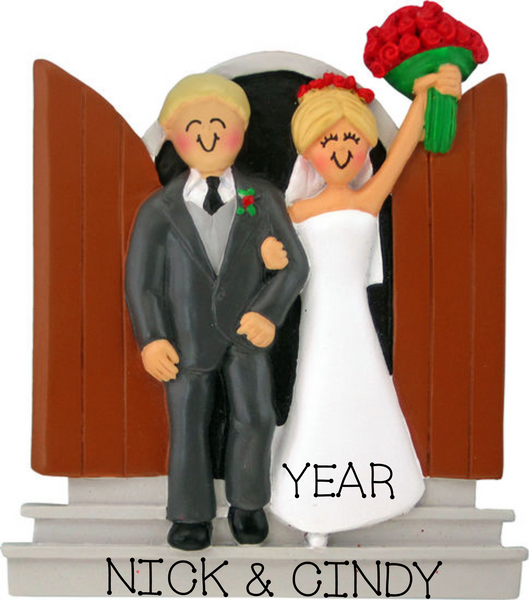 Newlyweds-Blonde Hair Male/Blonde Hair Female, Personalized Ornament