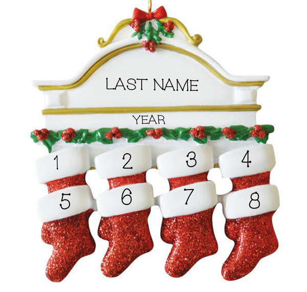 White Mantle- Family of 8 Personalized Ornament