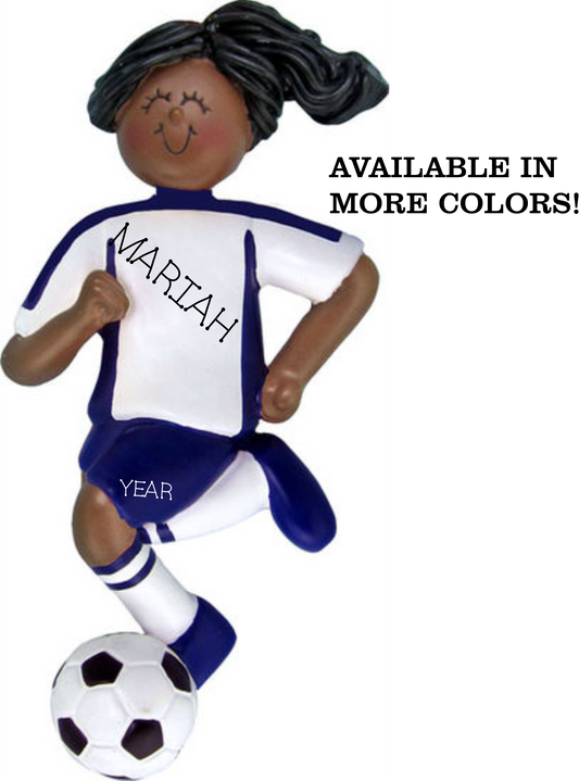 Soccer Player Girl- Dark Skin Personalized Ornament