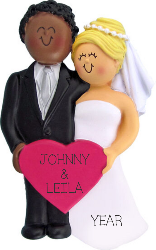 Wedding Couple Ornament-Dark Skin Male, Blonde Light Skin Female