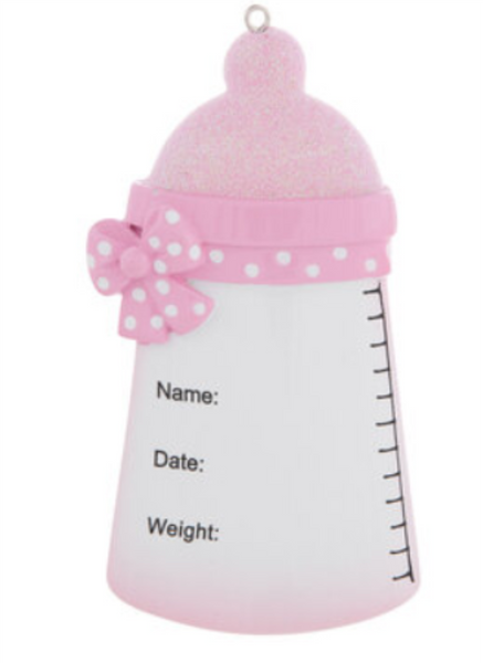 Baby Bottle, Pink- Personalized Christmas Ornament