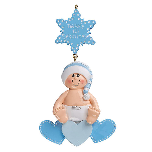 Baby on heart, boy- Personalized Christmas Ornament