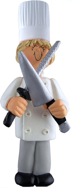 Chef, Blonde Female- Personalized Ornament
