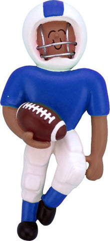 Football Player Blue Uniform, Dark Skin- Personalized Ornament