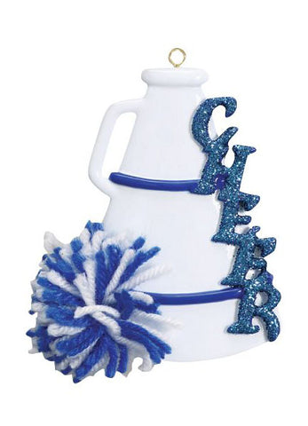 Cheer, Megaphone, Blue- Personalized Ornament