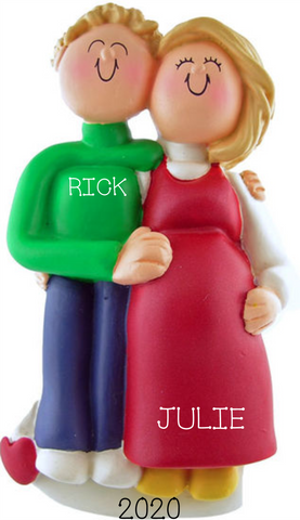 Pregnant/Expecting Couple, blonde hair male/blonde female- personalized ornament