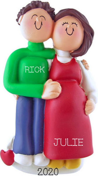 Pregnant/Expecting Couple Brown Hair Female, Brown Hair Male, personalized ornament
