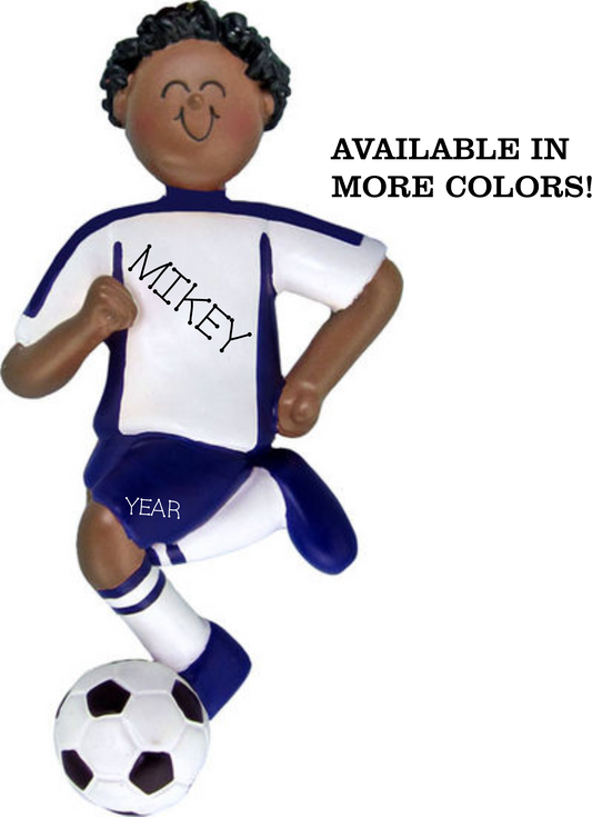 Soccer Player Boy- Dark Skin Personalized Ornament