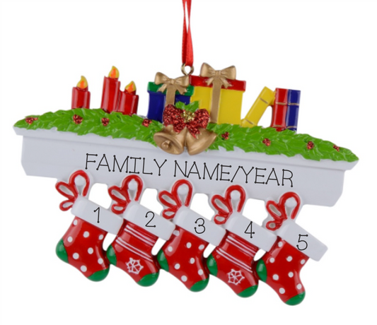 Colorful mantle with stockings, Family of 5