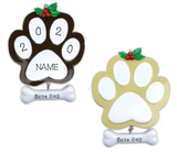 Dog Paw Personalized Christmas Ornament
