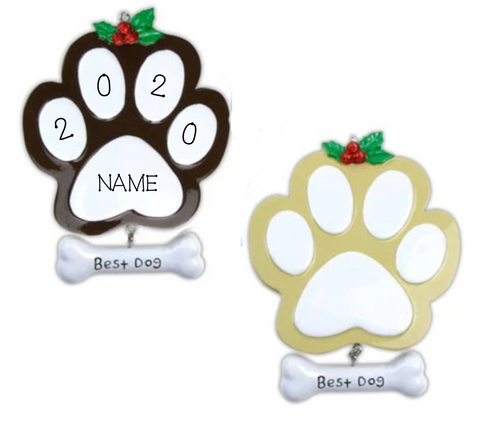 Dog Paw Personalized Christmas Ornament